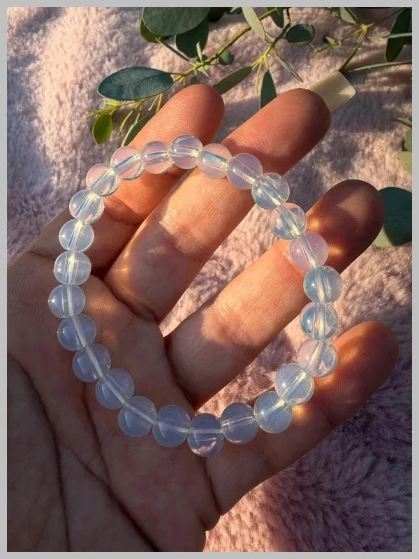 Pulseira elástica com contas transparentes brancas - Efeito iridescente – photo 2